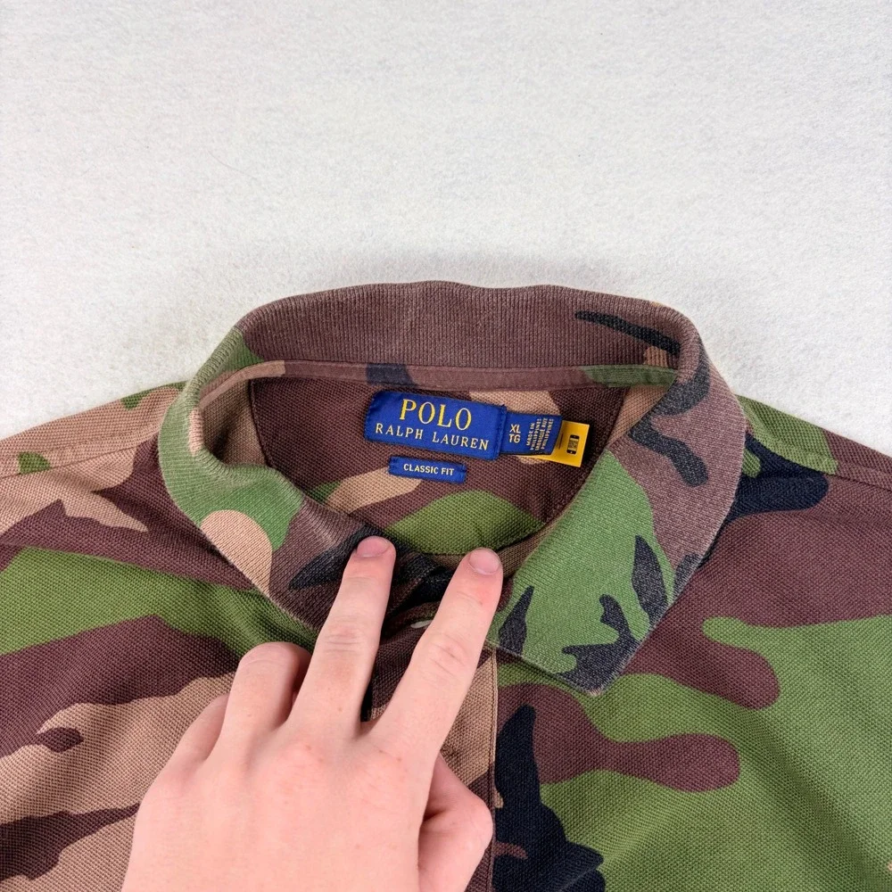 Polo Ralph Lauren Mens Camo Polo Shirt XL Classic Fit Green Brown Cotton Pique